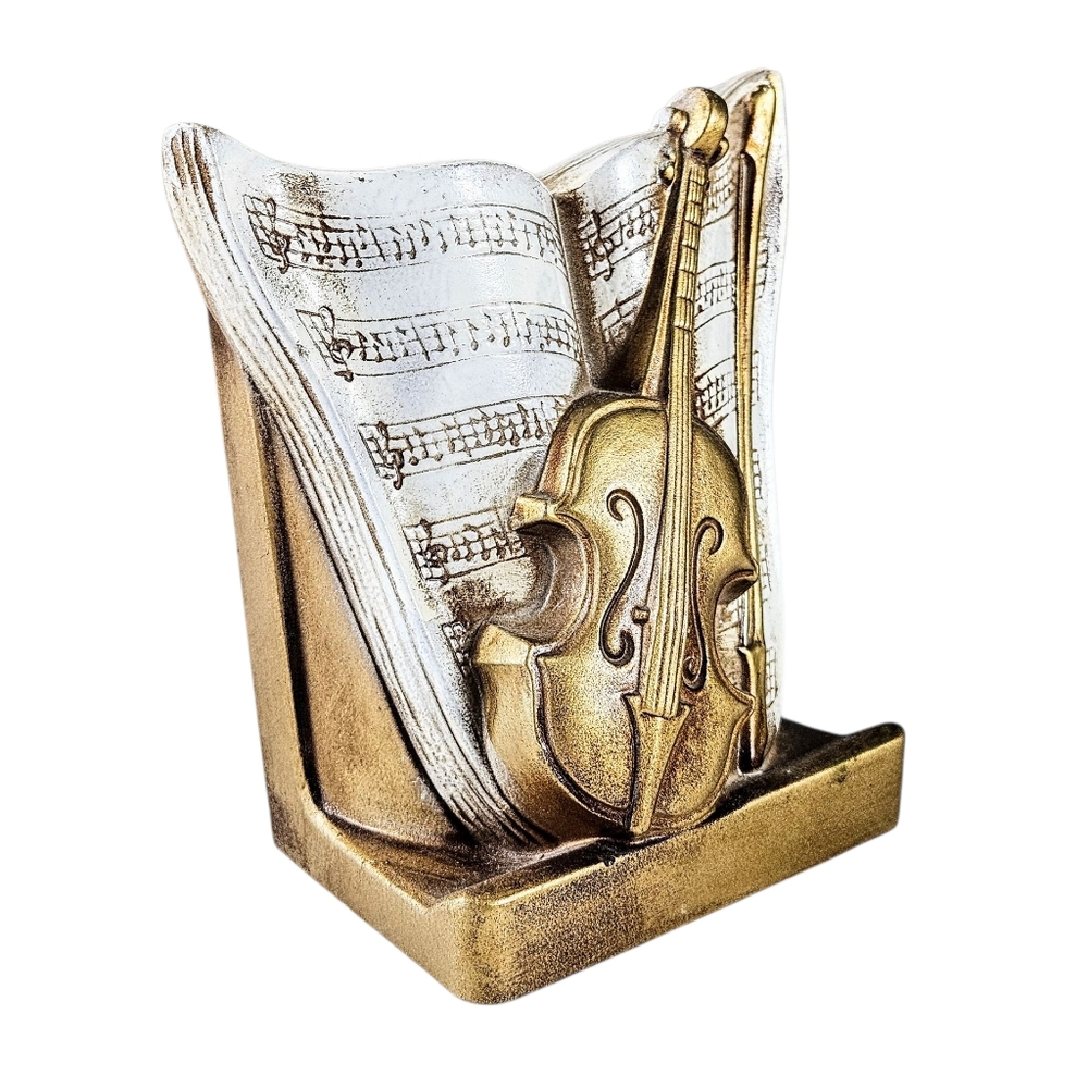 Vintage Lego Japan Plaster Violin Music Bookend Regency 60s